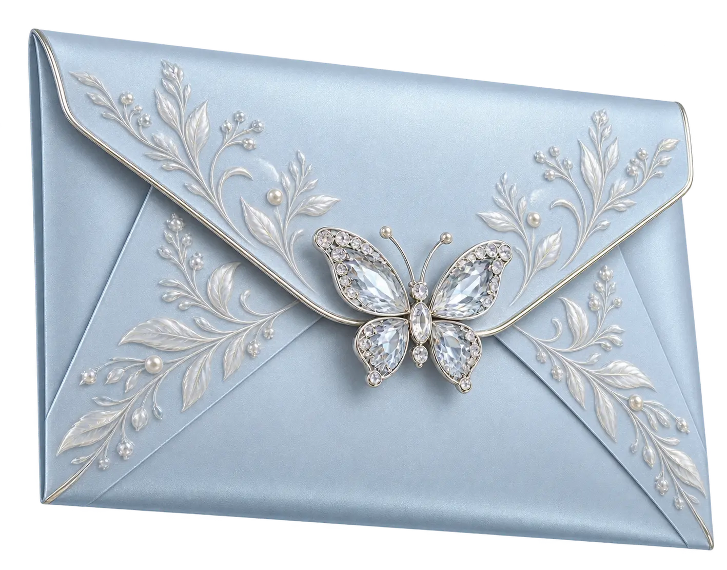 Sobre celeste perlado con mariposa de cristal